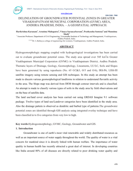 Delineation of Groundwater Potential Zones in Greater Visakhapatnam Municipal Corporation (Gvmc) Area, Andhra Pradesh, India