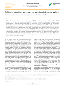 Salibacter Halophilus Gen. Nov., Sp. Nov., Isolated from a Saltern