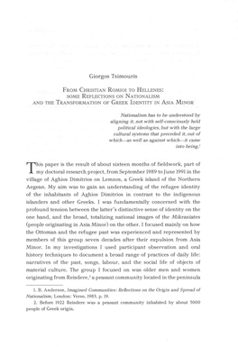 Giorgos Tsimouris His Paper Is the Result of About Sixteen Months Of