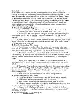 Explication Prof. Downes a Good Poem Is Like a Puzzle—The Most Fascinating Part Is Studying the Individual Pieces Carefully A