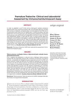 Premature Thelarche: Clinical and Laboratorial Assessment by Immunochemiluminescent Assay