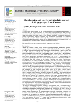 Morphometry and Length-Weight Relationship of Schizopyge Niger