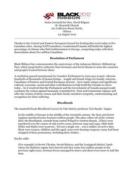 Notes (Revised) for Hon. David Kilgour St. Hyacinth Church 201 Lebreton Street North, Ottawa 23 August 2012 ______