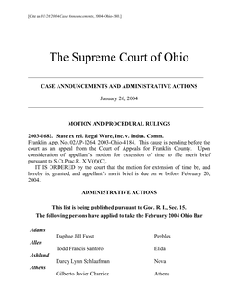 01/26/2004 Case Announcements, 2004-Ohio-280.]