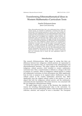 Transforming Ethnomathematical Ideas in Western Mathematics Curriculum Texts