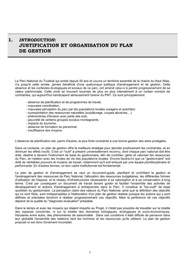 1. Introduction: Justification Et Organisation Du Plan De Gestion