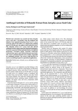 Antifungal Activities of Ethanolic Extract from Jatropha Curcas Seed Cake