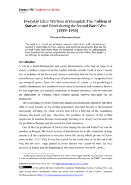 Everyday Life in Wartime Arkhangelsk: the Problem of Starvation and Death During the Second World War (1939–1945)