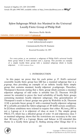 Sylow Subgroups Which Are Maximal in the Universal Locally Finite Group of Philip Hall