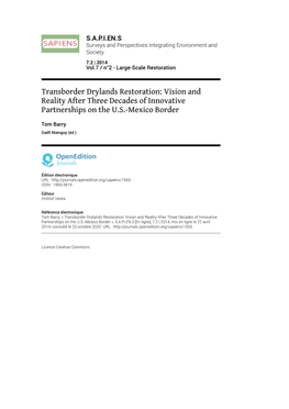 Transborder Drylands Restoration: Vision and Reality After Three Decades of Innovative Partnerships on the U.S.-Mexico Border