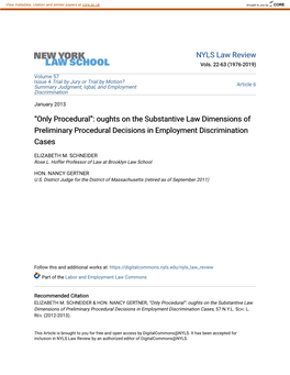 “Only Procedural”: Oughts on the Substantive Law Dimensions of Preliminary Procedural Decisions in Employment Discrimination Cases