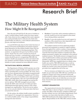 The Military Health System: How Might It Be Reorganized?