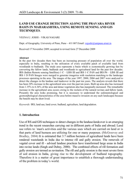 Land Use Change Detection Along the Pravara River Basin in Maharashtra, Using Remote Sensing and Gis Techniques