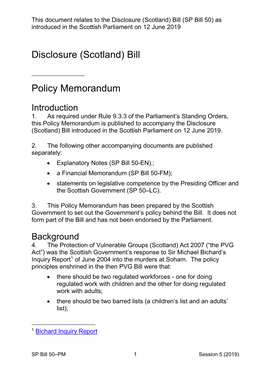 Policy Memorandum Disclosure (Scotland) Bill