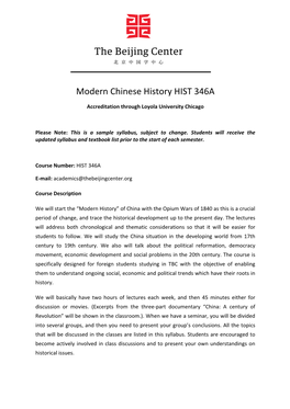 Modern Chinese History HIST 346A