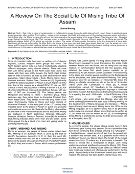 A Review on the Social Life of Mising Tribe of Assam