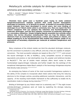 Metallacyclic Actinide Catalysts for Dinitrogen Conversion to Ammonia and Secondary Amines