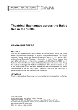 Theatrical Exchanges Across the Baltic Sea in the 1930S