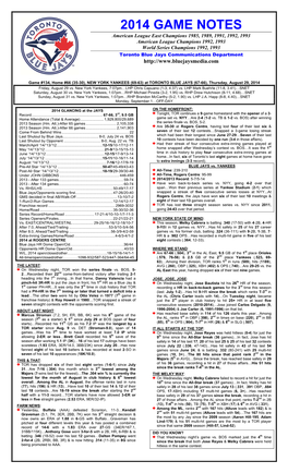 2014 Game Notes