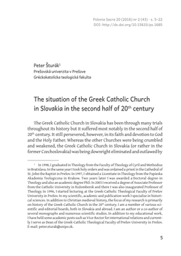 The Situation of the Greek Catholic Church in Slovakia in the Second Half of 20Th Century