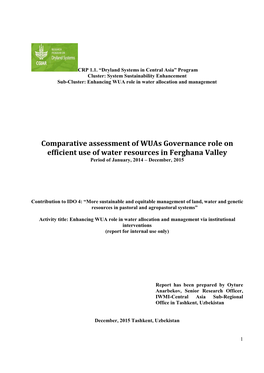 Comparative Assessment of Wuas Governance Role on Efficient Use of Water Resources in Ferghana Valley Period of January, 2014 – December, 2015