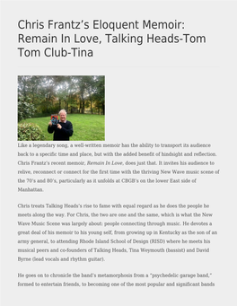 Chris Frantz's Eloquent Memoir: Remain in Love, Talking Heads