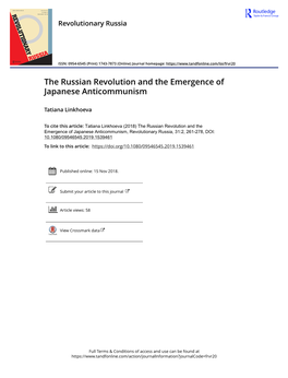 The Russian Revolution and the Emergence of Japanese Anticommunism