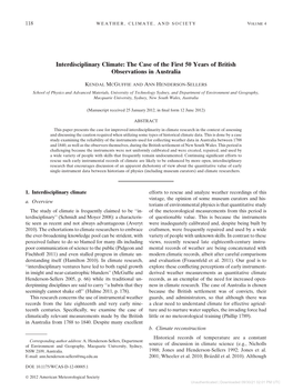 Interdisciplinary Climate: the Case of the First 50 Years of British Observations in Australia