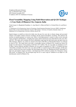 Flood Vernability Mapping Using Field Observation and Q GIS Techique - a Case Study of Dhanera City, Gujarat, India