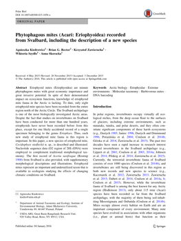 Phytophagous Mites (Acari: Eriophyoidea) Recorded from Svalbard, Including the Description of a New Species