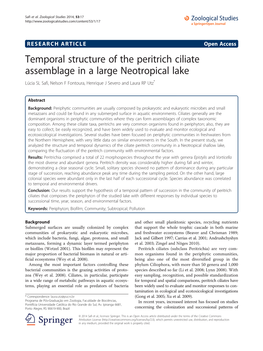 Temporal Structure of the Peritrich Ciliate Assemblage in a Large Neotropical Lake Lúcia SL Safi, Nelson F Fontoura, Henrique J Severo and Laura RP Utz*