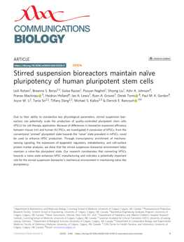 Stirred Suspension Bioreactors Maintain Naã¯Ve Pluripotency Of