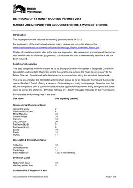 Re-Pricing of 12 Month Mooring Permits 2012 Market Area