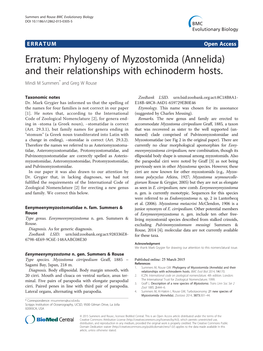 Phylogeny of Myzostomida (Annelida) and Their Relationships with Echinoderm Hosts