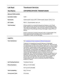 Cryoprecipitate Transfusion