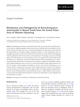 Batrachochytrium Dendrobatidis in Boreal Toads from the Grand Teton Area of Western Wyoming