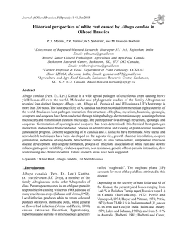 Historical Perspectives of White Rust Caused by Albugo Candida in Oilseed Brassica