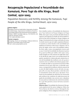 Recuperação Populacional E Fecundidade Dos Kamaiurá, Povo