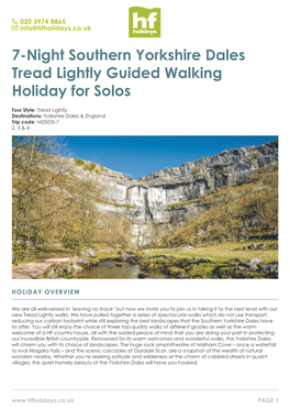 7-Night Southern Yorkshire Dales Tread Lightly Guided Walking Holiday for Solos