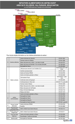Initiatives Alimentaires En Abitibi-Ouest Ainsi Qu'à Villebois, Val-Paradis, Beaucanton