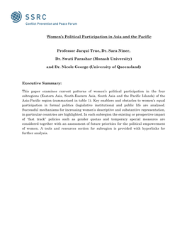 Women's Political Participation in Asia and the Pacific