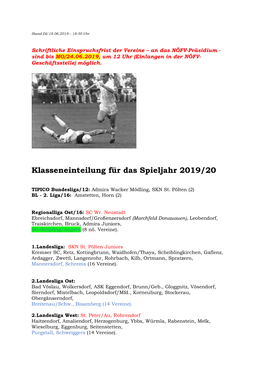 Klasseneinteilung Für Das Spieljahr 2019/20