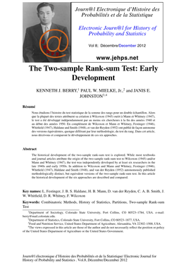 The Two-Sample Rank-Sum Test: Early Development