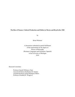 The Rise of Finance: Cultural Production and Politics in Mexico and Brazil After 1982