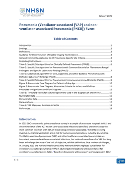 Pneumonia (Ventilator-Associated [VAP] and Non- Ventilator-Associated Pneumonia [PNEU]) Event