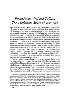 Pennsylvania Coal and Politics: the ^Anthracite Strike of Ig25-1926