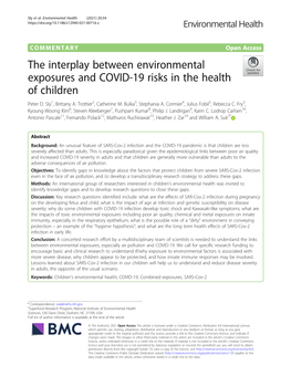 The Interplay Between Environmental Exposures and COVID-19 Risks in the Health of Children Peter D