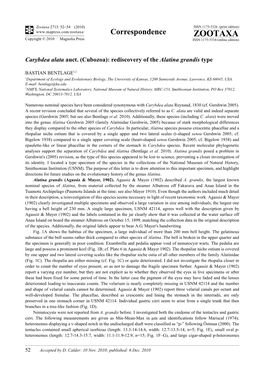 Carybdea Alata Auct. (Cubozoa): Rediscovery of the Alatina Grandis Type