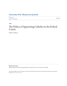 The Politics of Appointing Catholics to the Federal Courts, 4 U