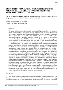 Exploration for Wild Helianthus Species in North America: Challenges and Opportunities in the Search for Global Treasures